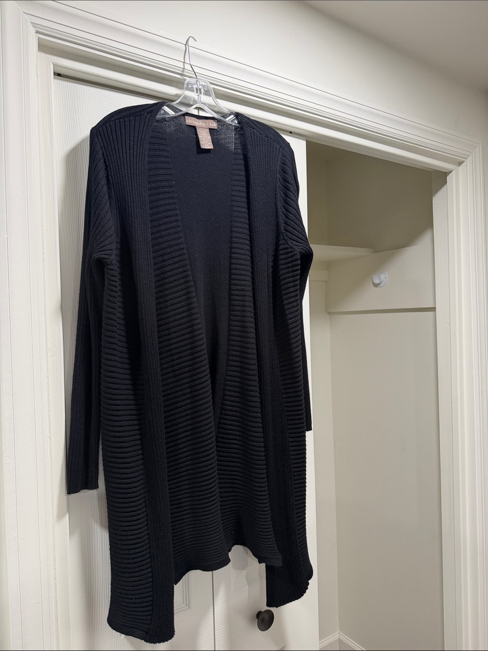 Black Long Open-Front Ribbed Cardigan Sweater
